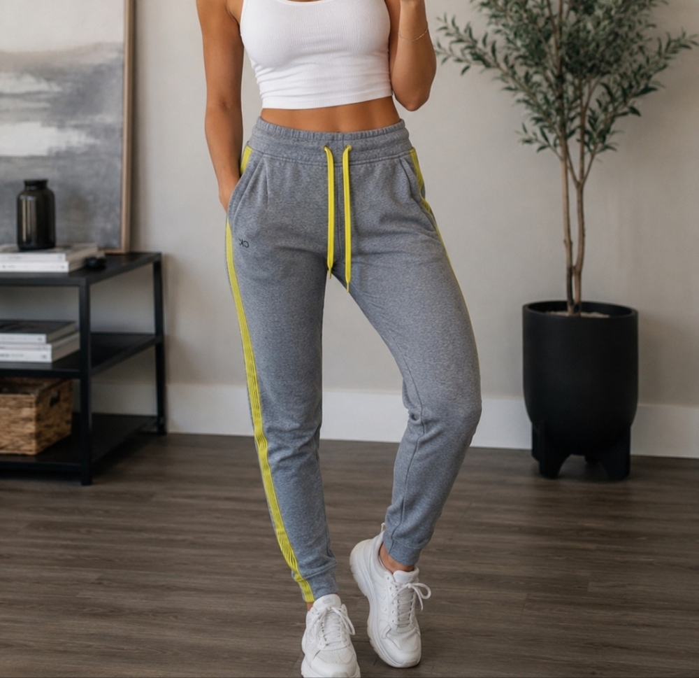 Calvin Klein Grey Joggers Yellow Side Stripe Drawstring Sweatpants Size S